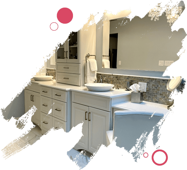 Modern bathroom vanity with double sinks.